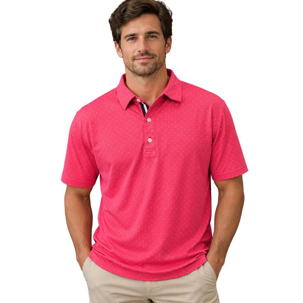 Foot joy hot pink white polka dot XL performance golf polo w/ club logo preppy